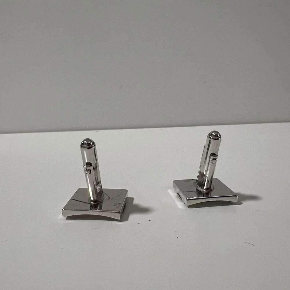 Vintage Anson Silver tone‎ square cufflinks w mixed metal rectangle bullet back